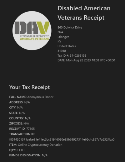 DAV Donation Receipt