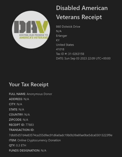 DAV Donation Receipt