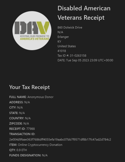 DAV Donation Receipt