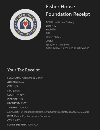 Fisher Donation Receipt